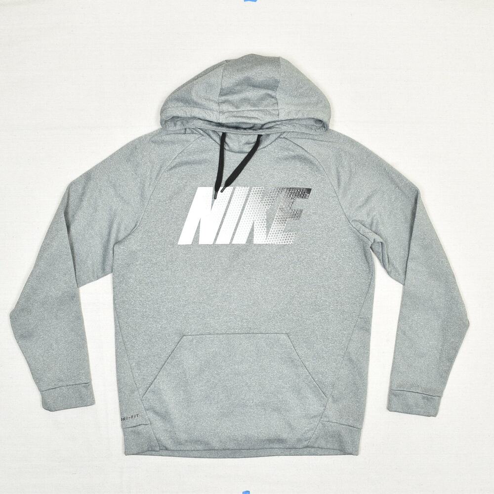 Nike Women's Pullover Hoodie High Neck Polyester Gray Size M Dri Fit Center Logo